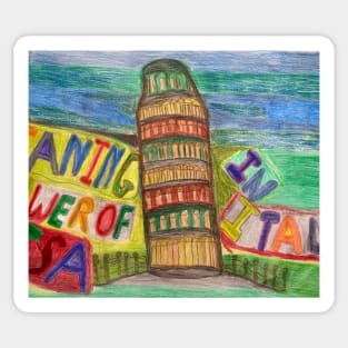 Leaning Tower of Pisa in Italy Bright And Brilliant Colourful Background Sticker